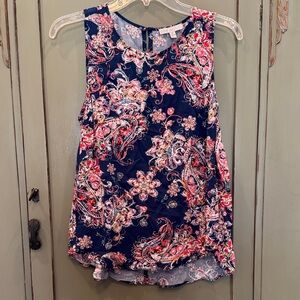 Floral Paisley Sleeveless Top - Navy and Pink